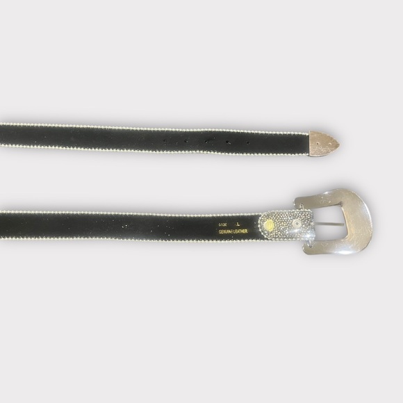 Black and Silver Beaded Rhinestone Leather Belt - Picture 5 of 5